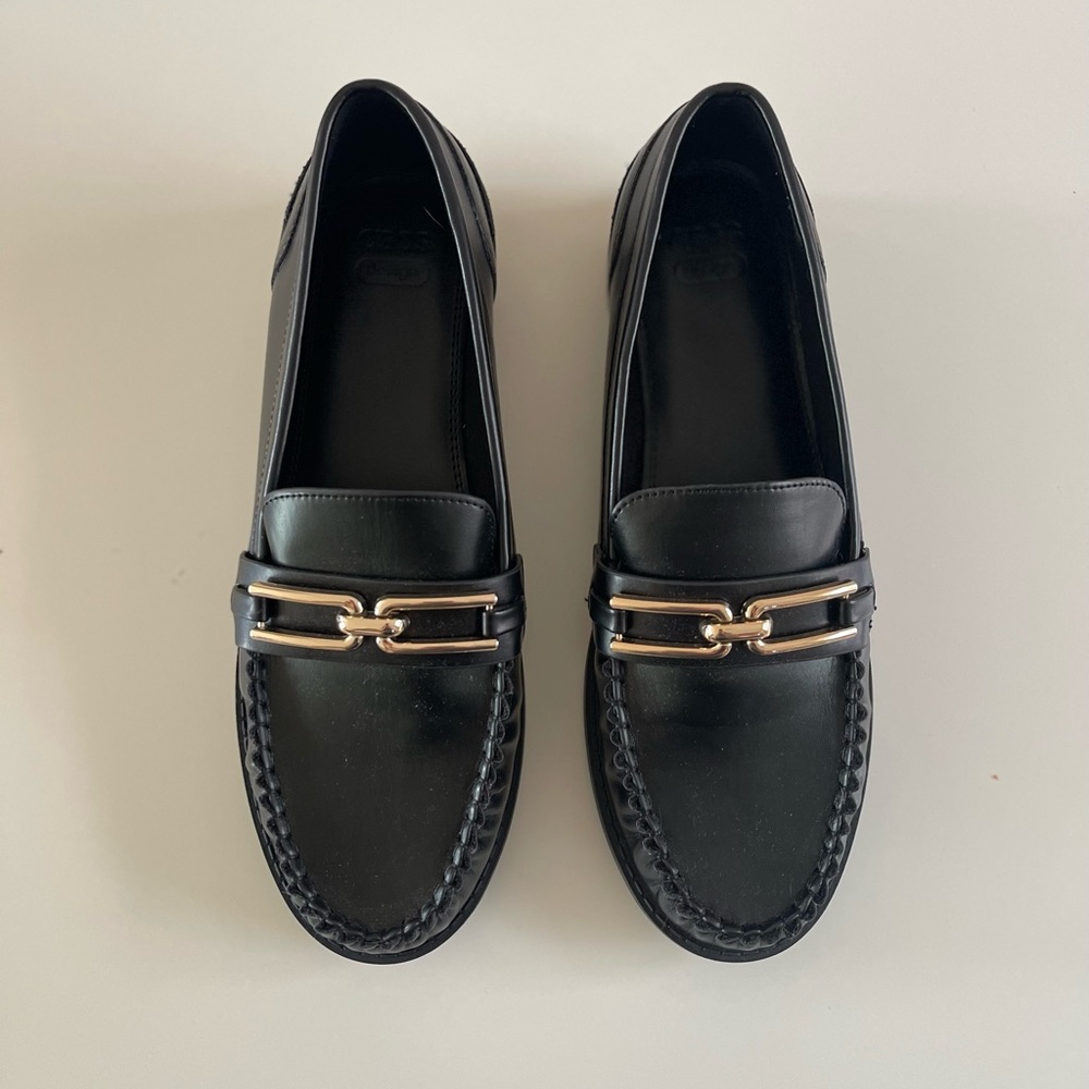 Black Loafers with Gold Accent